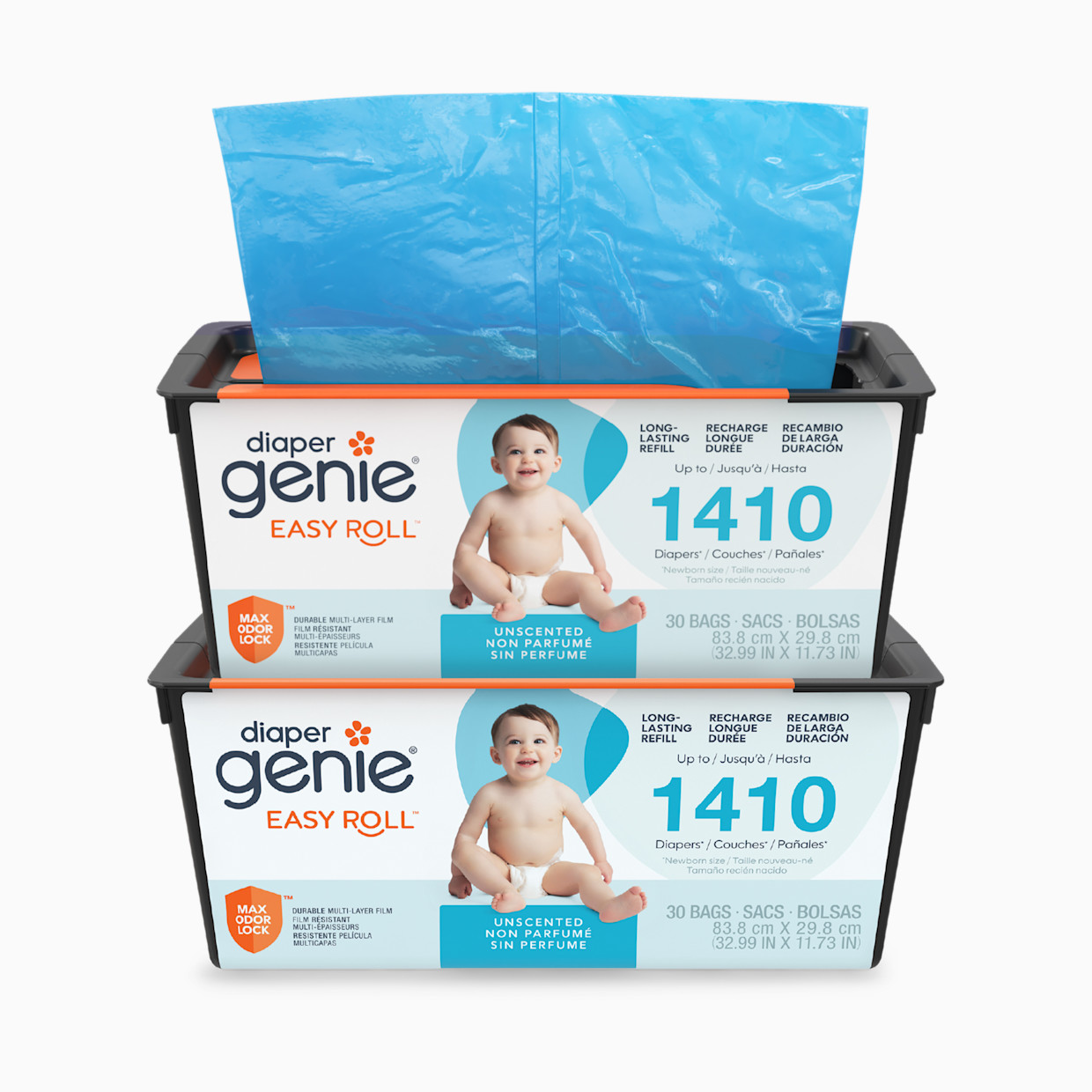 Diaper Genie Easy Roll Refill Bags - Compatible with Signature and Platinum Pails - Unscented, 60.