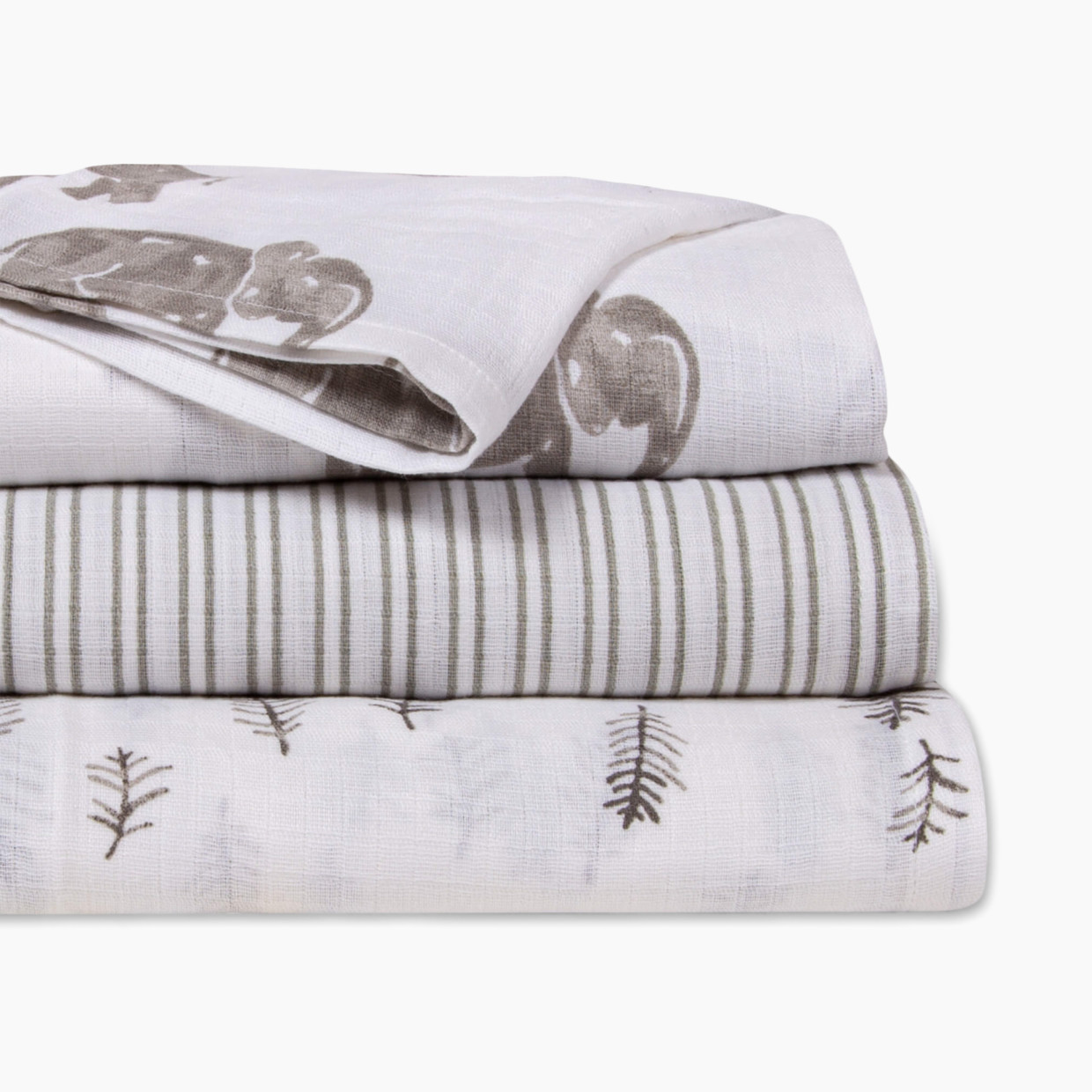 Burt's Bees Baby Organic Cotton Muslin Swaddle Blankets (3 Pack) - Neutral Wandering Elephants.