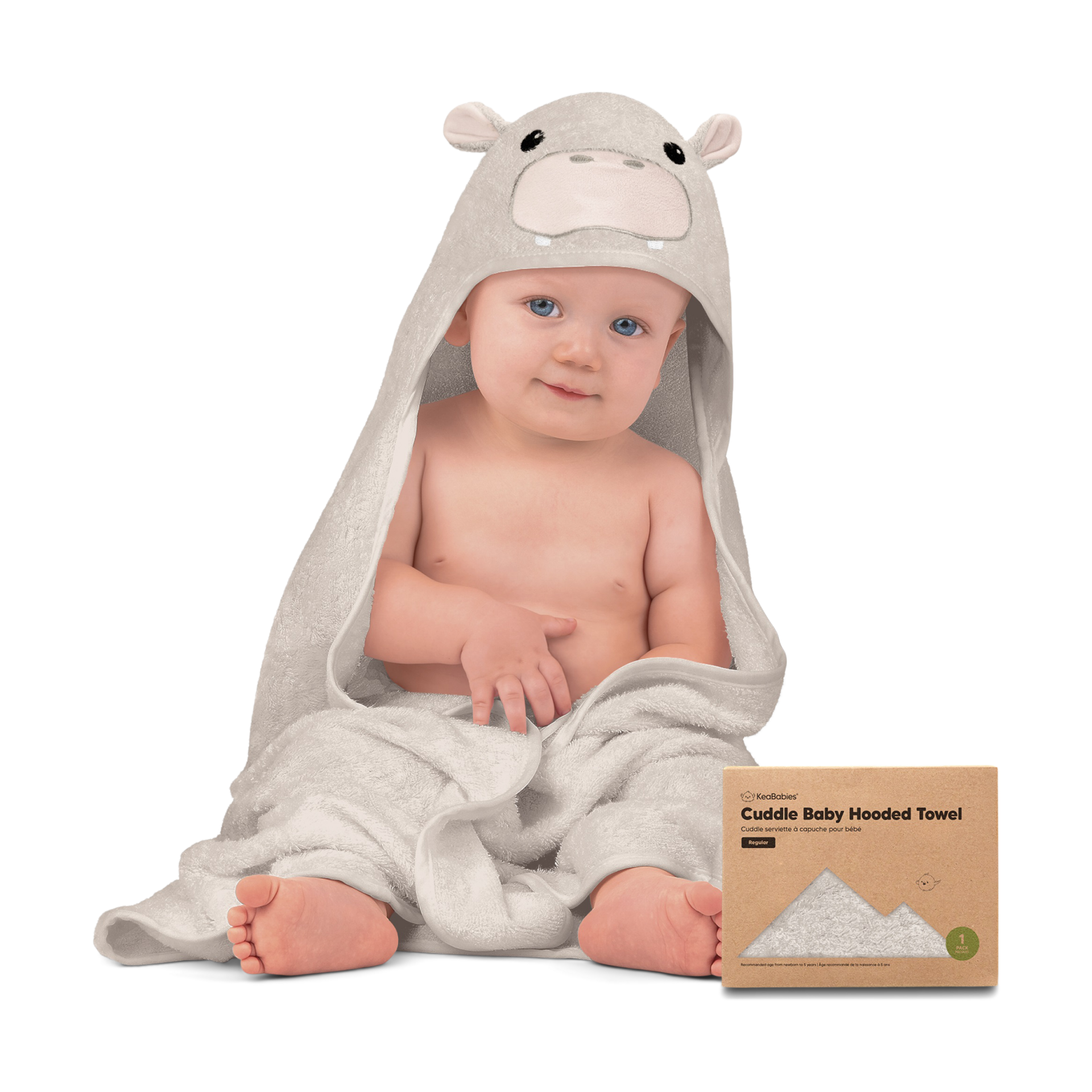 KeaBabies Hooded Baby Towel for Newborn - Viscose Derived from Bamboo Large Baby Bath Towels with Hood for Boys, Girls, Toddler, Extra Absorbent & Soft Newborn Bath Essentials (Hippo, Regular)