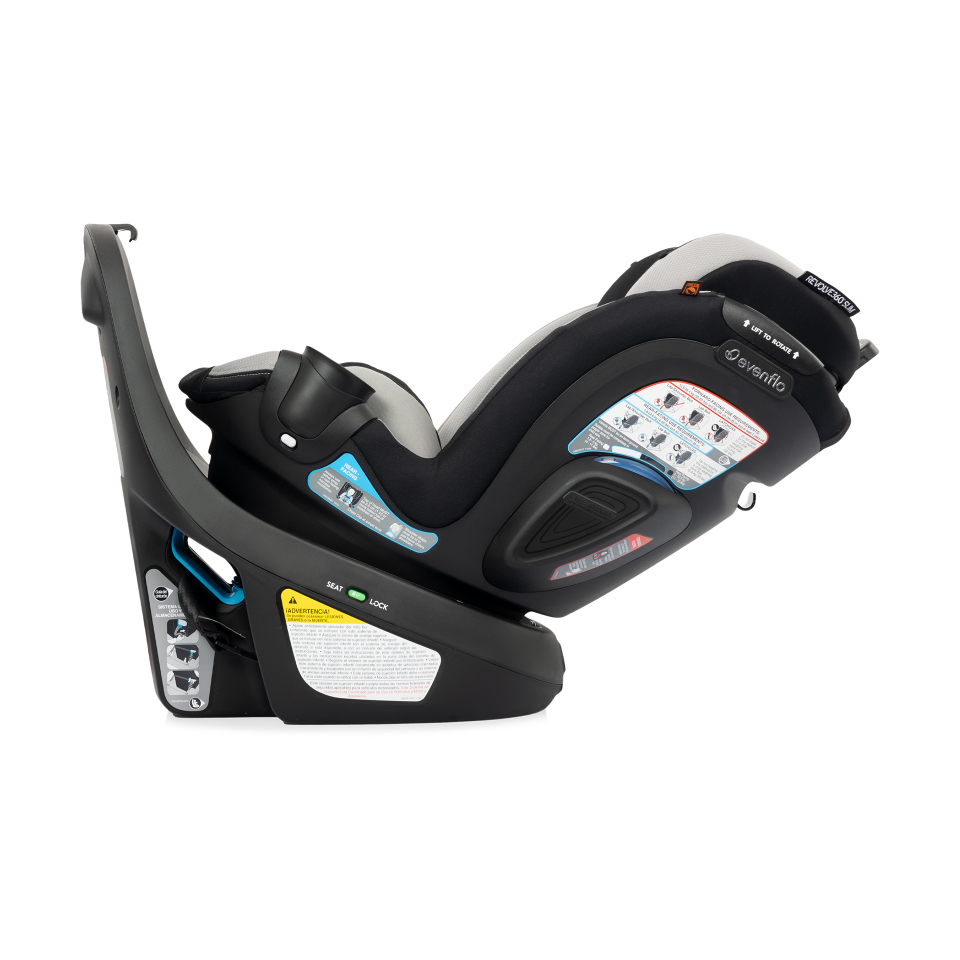 Evenflo Revolve360 Slim 2-in-1 Rotational Car Seat with Quick Clean Cover.
