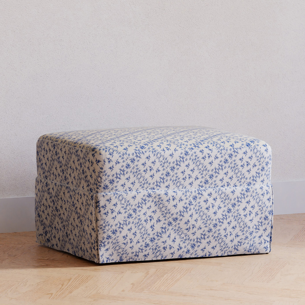 Namesake Sarah Flint x Namesake Crawford Gliding Ottoman - Blue Lattice Performance Eco-Weave.
