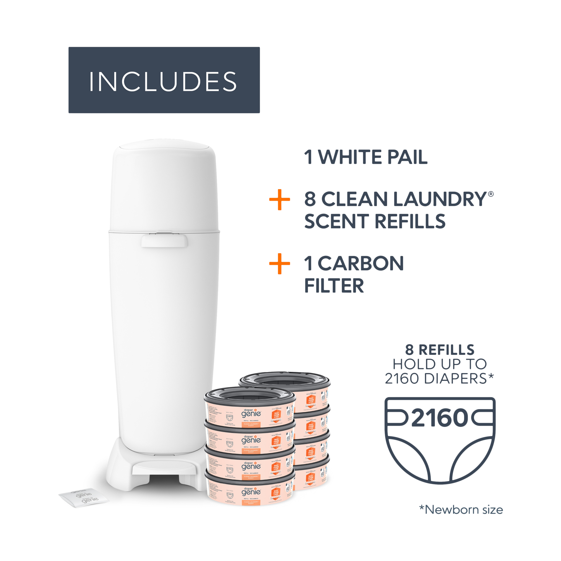 Diaper Genie Complete Diaper Pail Registry Gift Set with 8 Refill Bags.