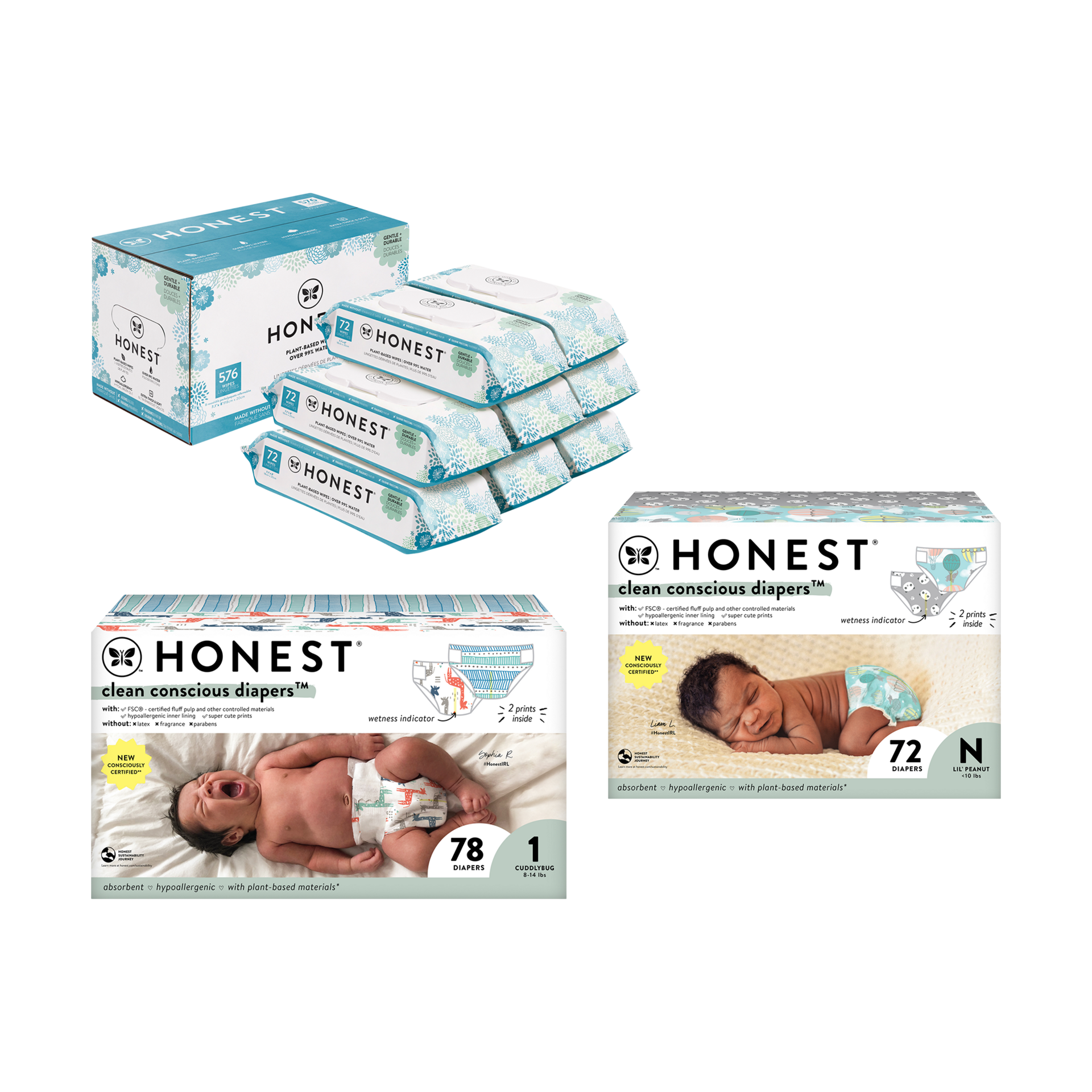 The Honest Company Newborn Diapers & Wipes Starter Bundle - Neutral ...