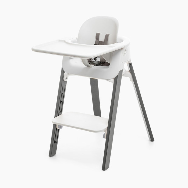 Stokke Steps High Chair - White Accessories With Hazy Grey Legs.