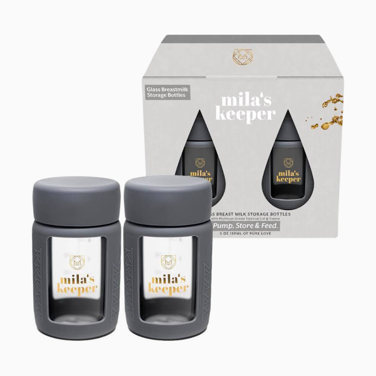 Mila's Keeper Glass Breast Milk Storage Bottles, 2 Pack - Starry Night, Wide, 2.