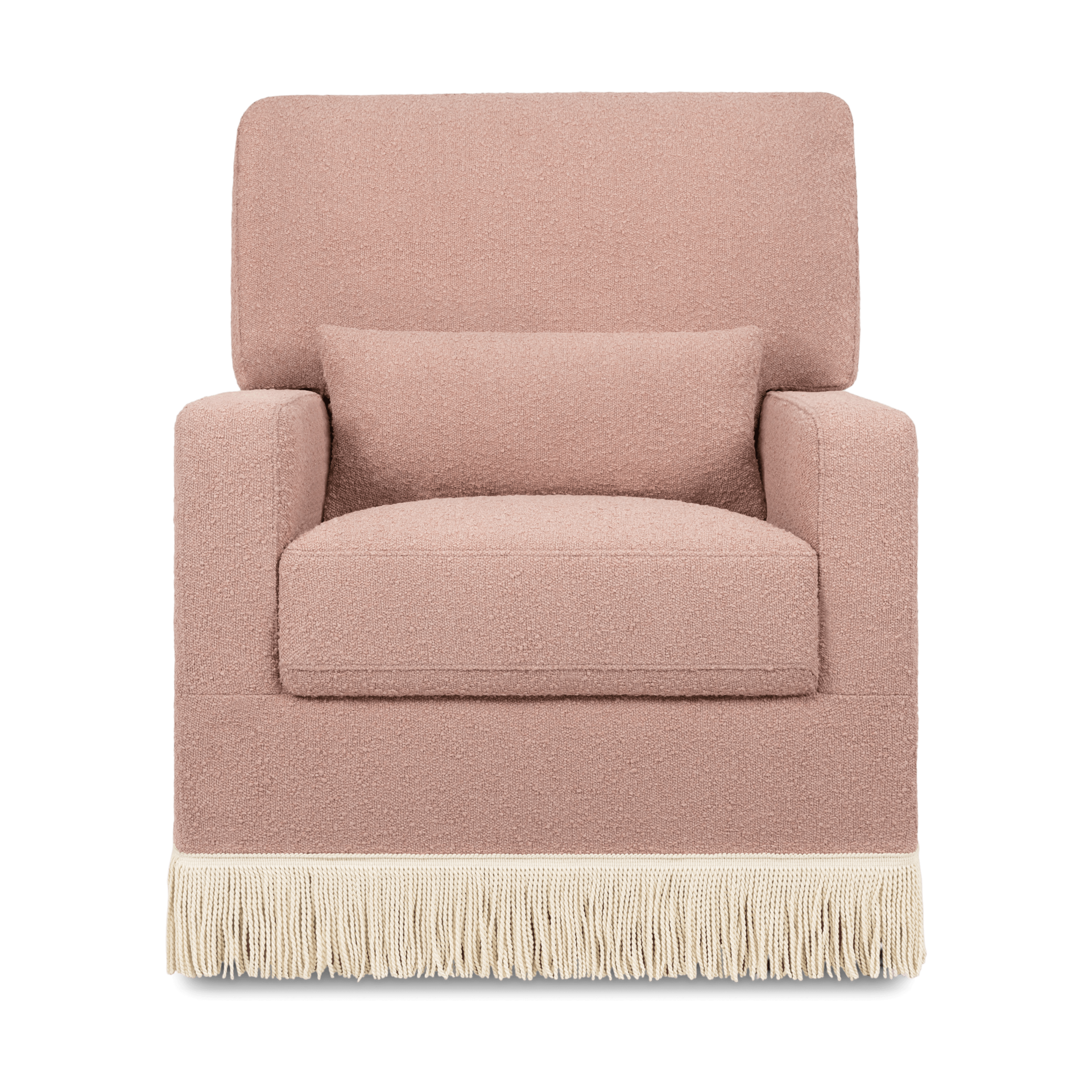 Namesake Crawford Pillowback Comfort Swivel Glider - Rose Boucle With Ivory Tassel Fringe.