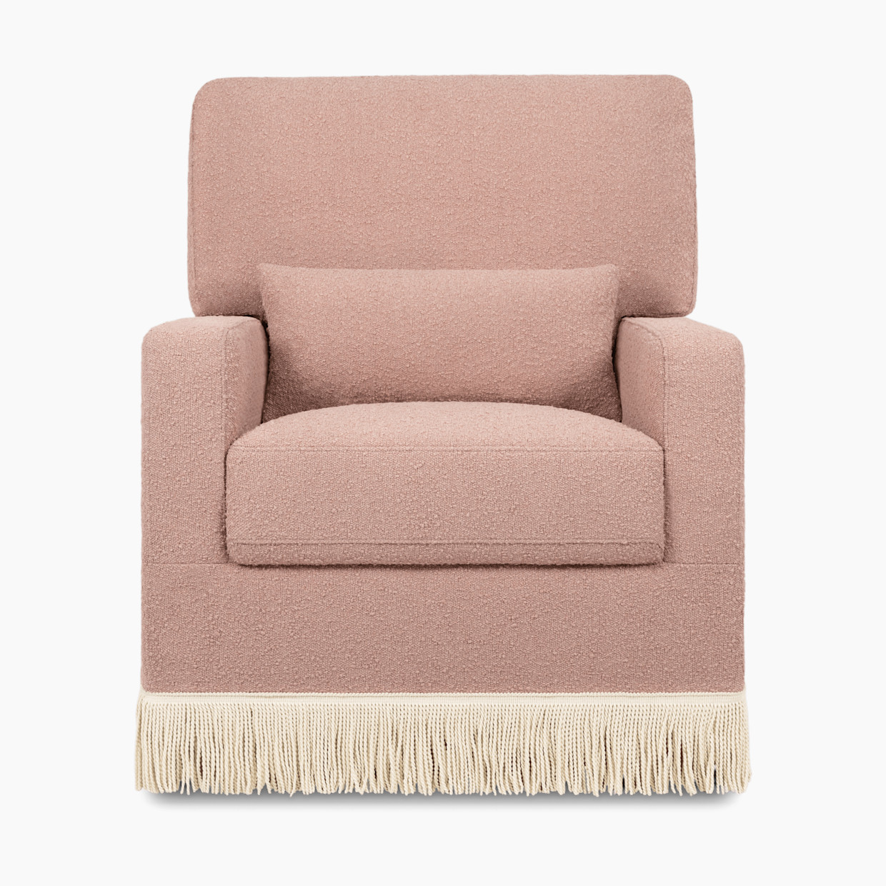 Namesake Crawford Pillowback Comfort Swivel Glider - Rose Boucle With Ivory Tassel Fringe.