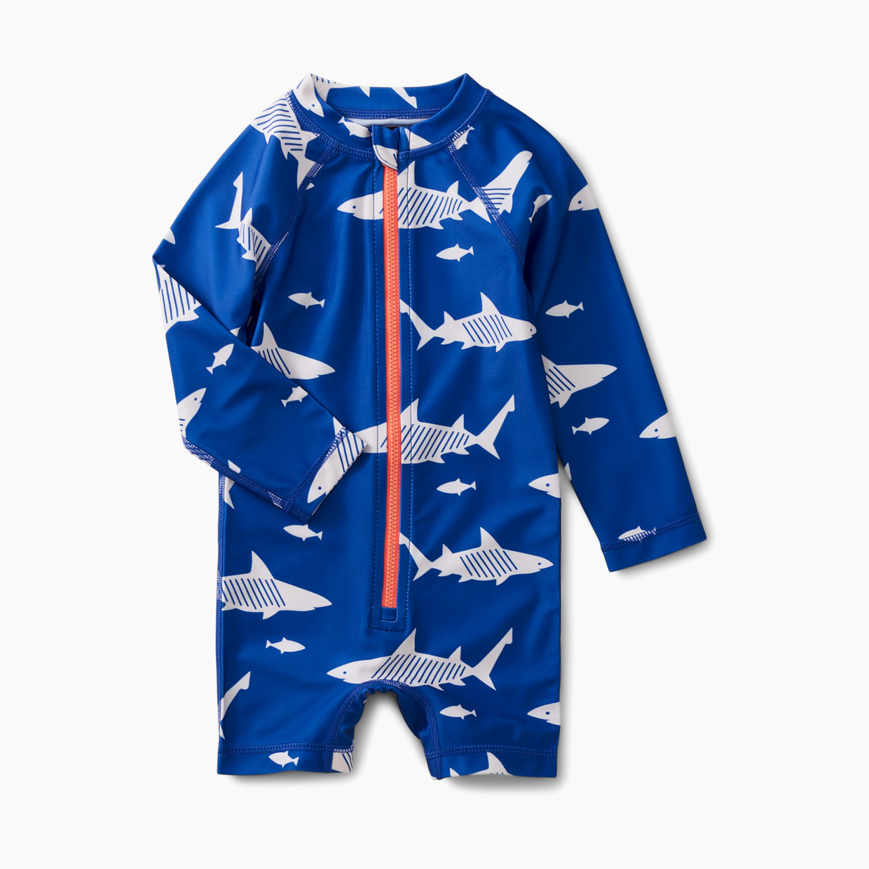 Tea Collection Rash Guard Swimsuit - Great White Sharks In Blue, 3-6 Months.