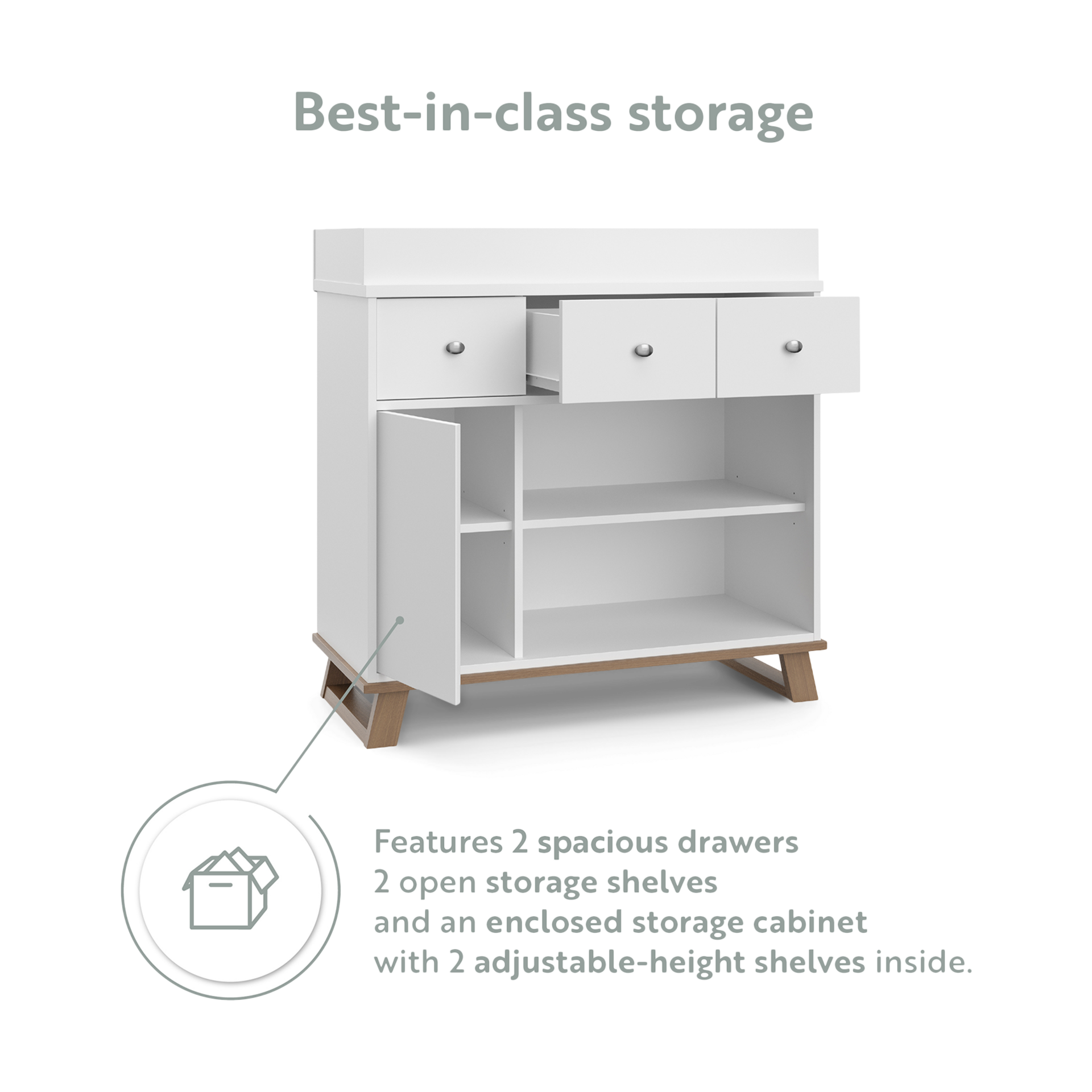 Storkcraft Modern Changing Table Dresser (White/Driftwood) - GREENGUARD Gold Certified, Removable Topper