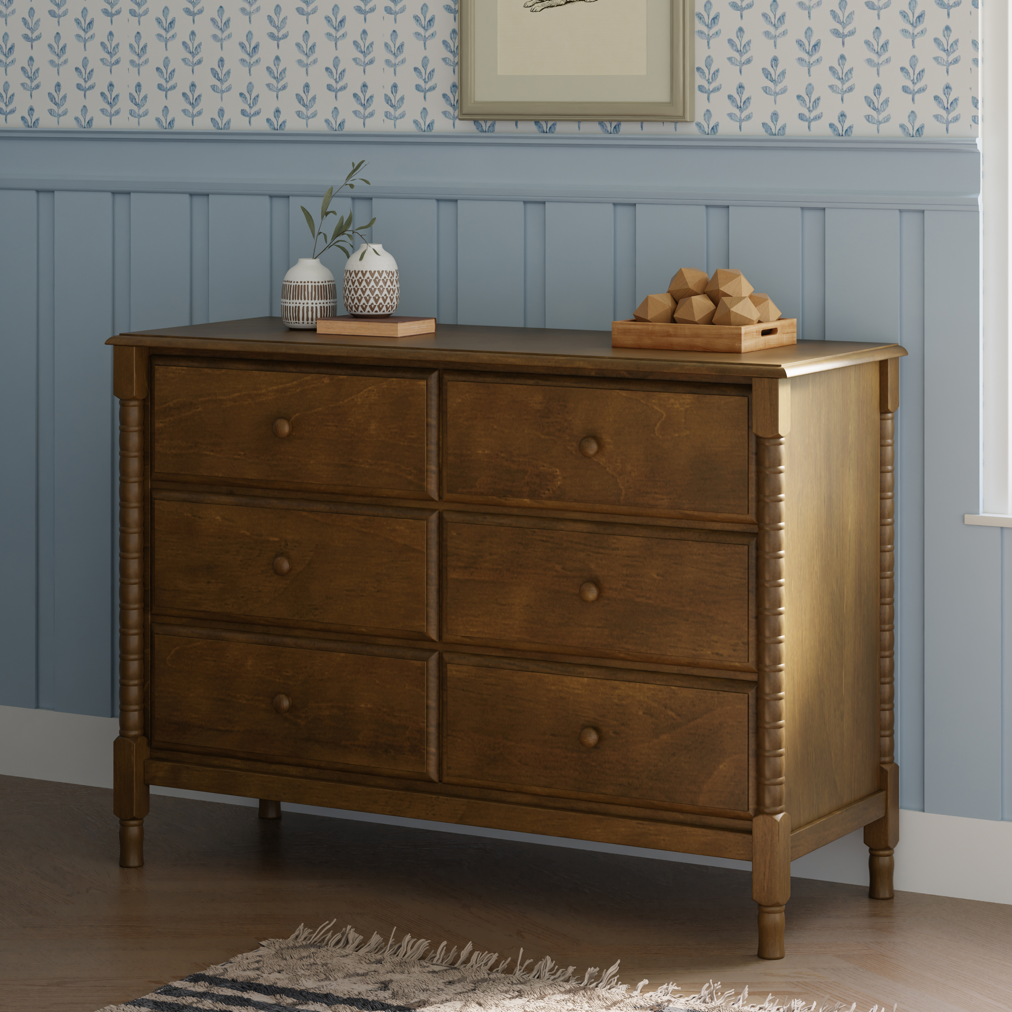 daVinci Jenny Lind Spindle 6-Drawer Dresser - Walnut.