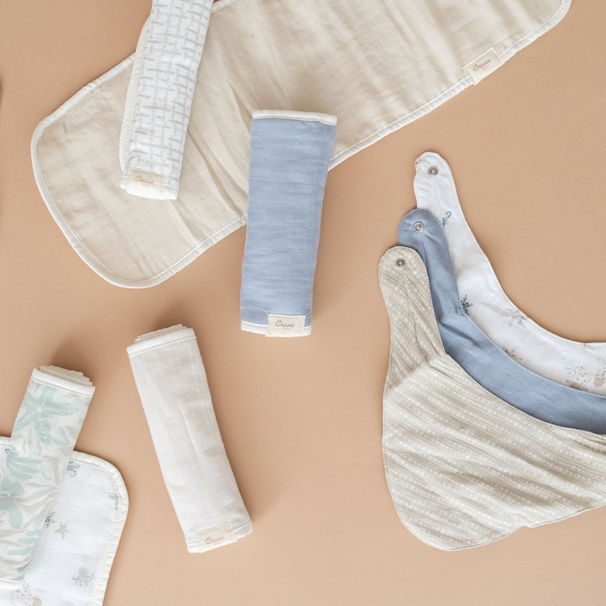 Crane Baby Cotton Muslin and Terry Burp Cloth Set (3 Pack) - Cove Sea Life.