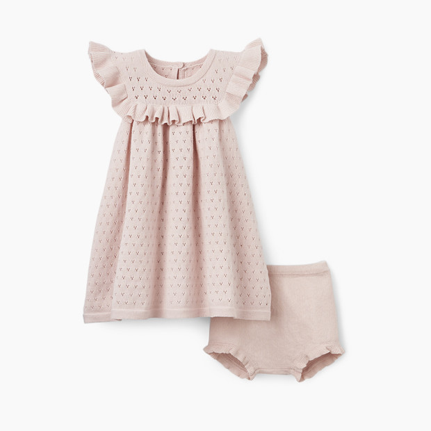 Elegant Baby Pointelle Flutter Sleeve Knit Baby Dress - Blush, 6 M.