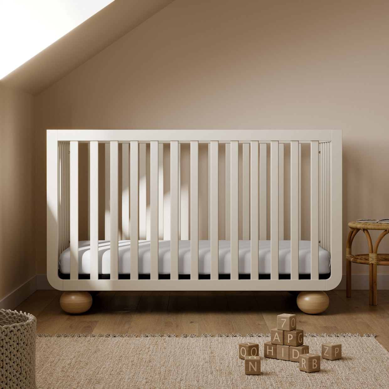 Storkcraft Amalfi Deluxe 5-in-1 Convertible Crib - Frosted Oat With Driftwood.