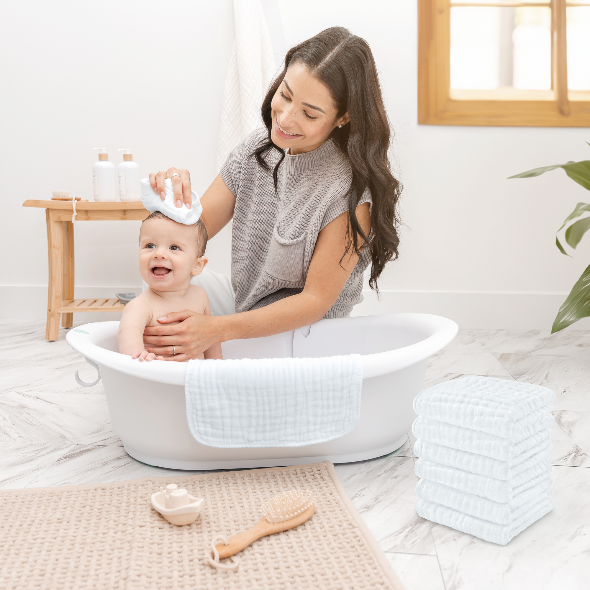 Comfy Cubs 6-Layer Muslin Baby Washcloths Set - White, 10.
