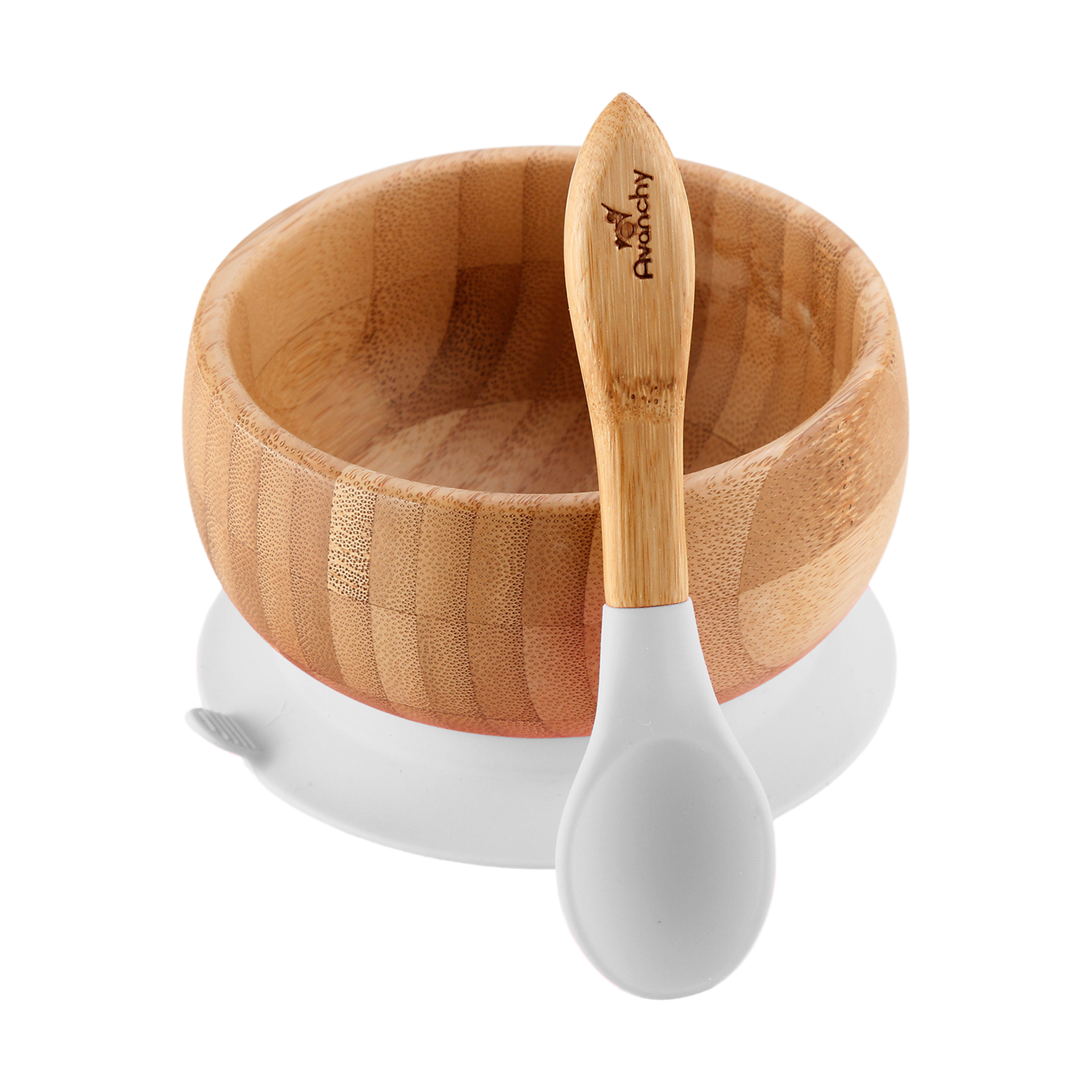 Avanchy Bamboo Suction Baby Bowl + Spoon - White.