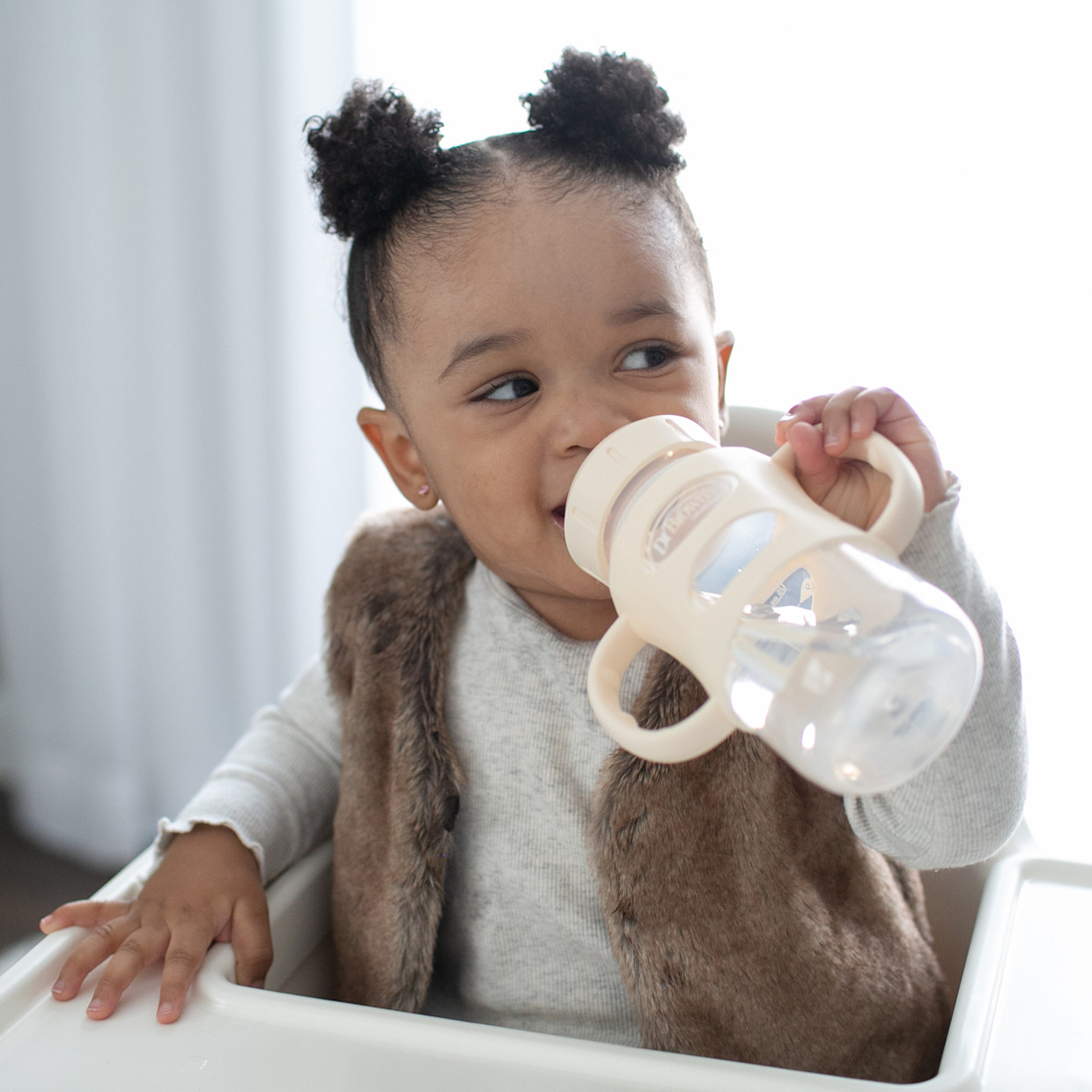 Dr. Brown's Wide-Neck Sippy Spout Bottle with Silicone Handles (2 Pack) - Black & White, 9 Oz, 2.