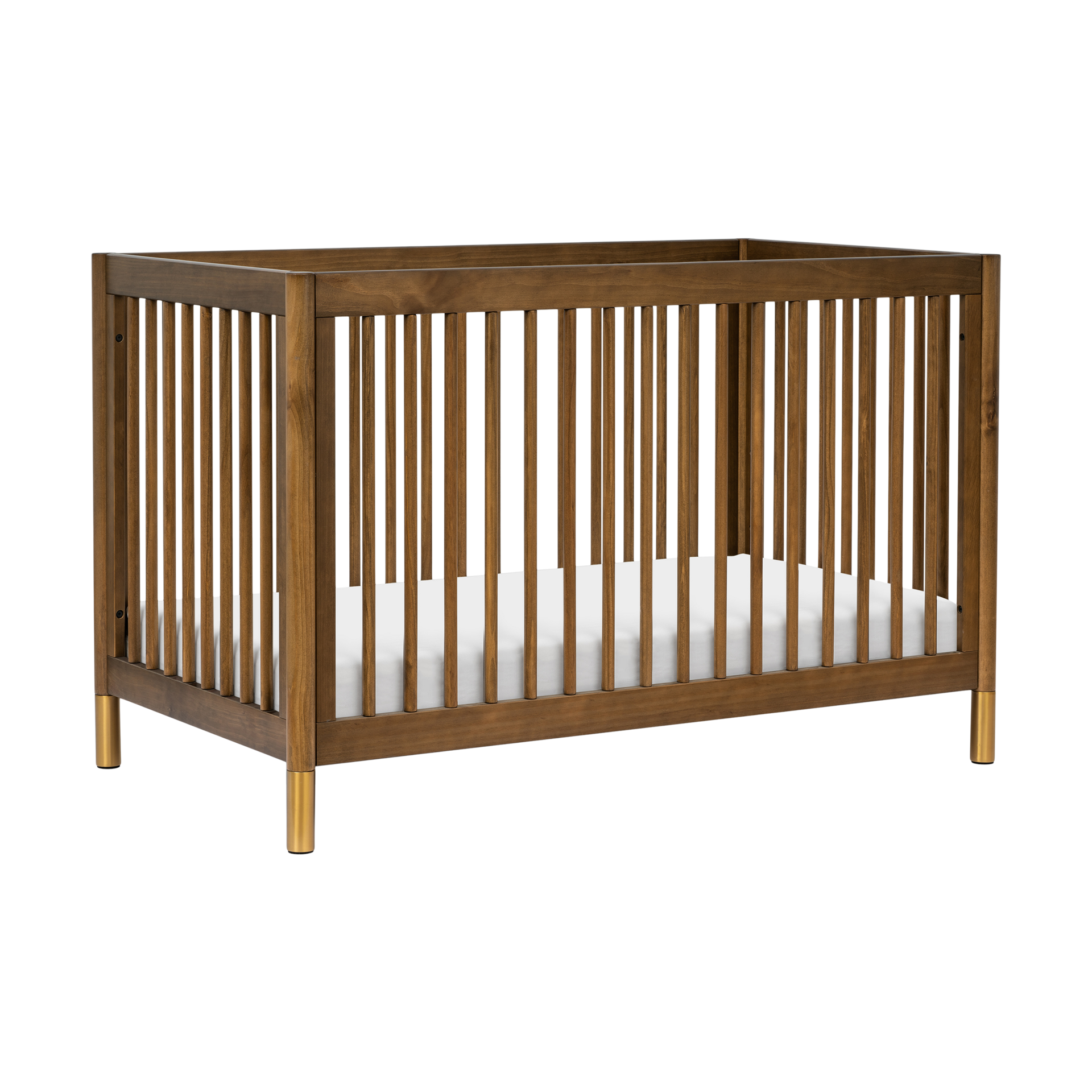 babyletto Gelato 4-in-1 Convertible Crib with Toddler Bed Conversion Kit - Natural Walnut & Gold Feet.