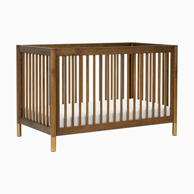 babyletto Gelato 4-in-1 Convertible Crib with Toddler Bed Conversion Kit - Natural Walnut & Gold Feet.