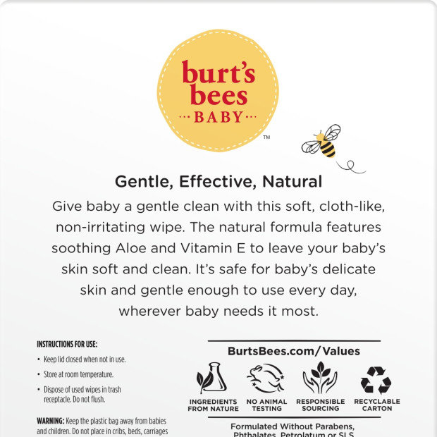 Burt's Bees Sensitive Baby Wipes with Aloe & Vitamin E - 720.