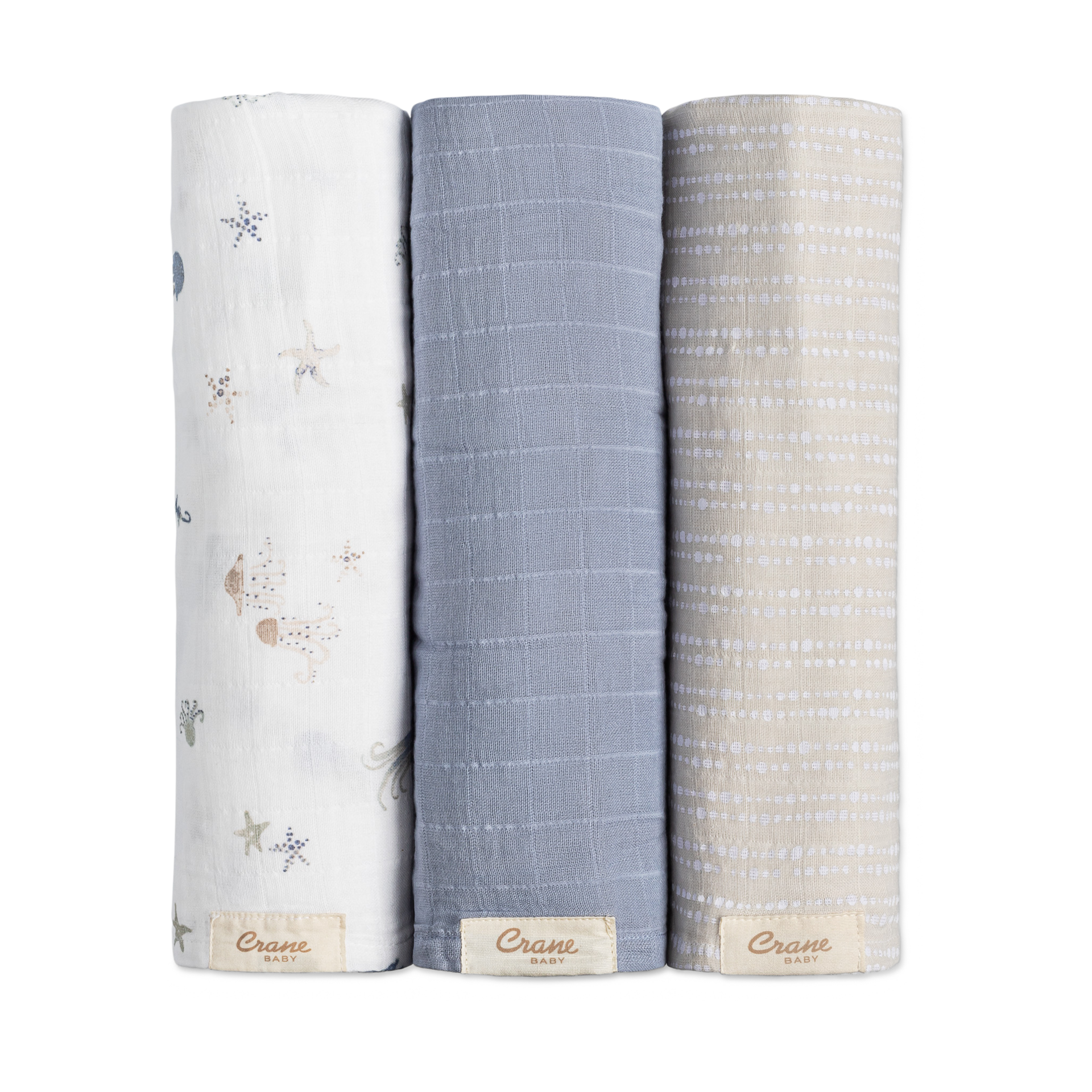 Crane Baby Cotton Muslin Swaddles (3 Pack).
