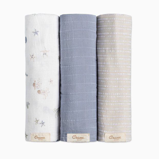 Crane Baby Cotton Muslin Swaddles (3 Pack).