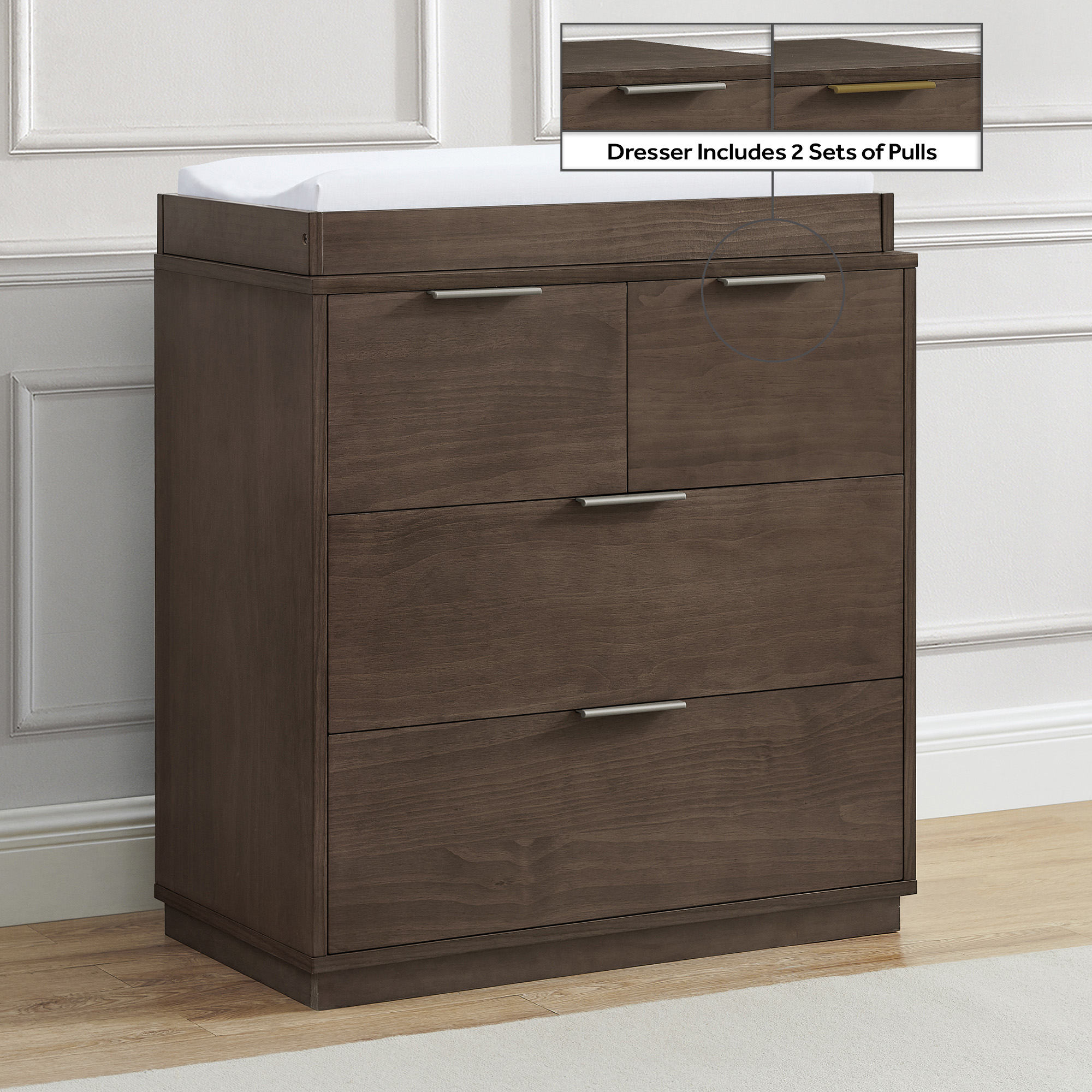 Delta Children Forever 4 Drawer Dresser with Changing Top and Interlocking Drawers - Teak Brown.
