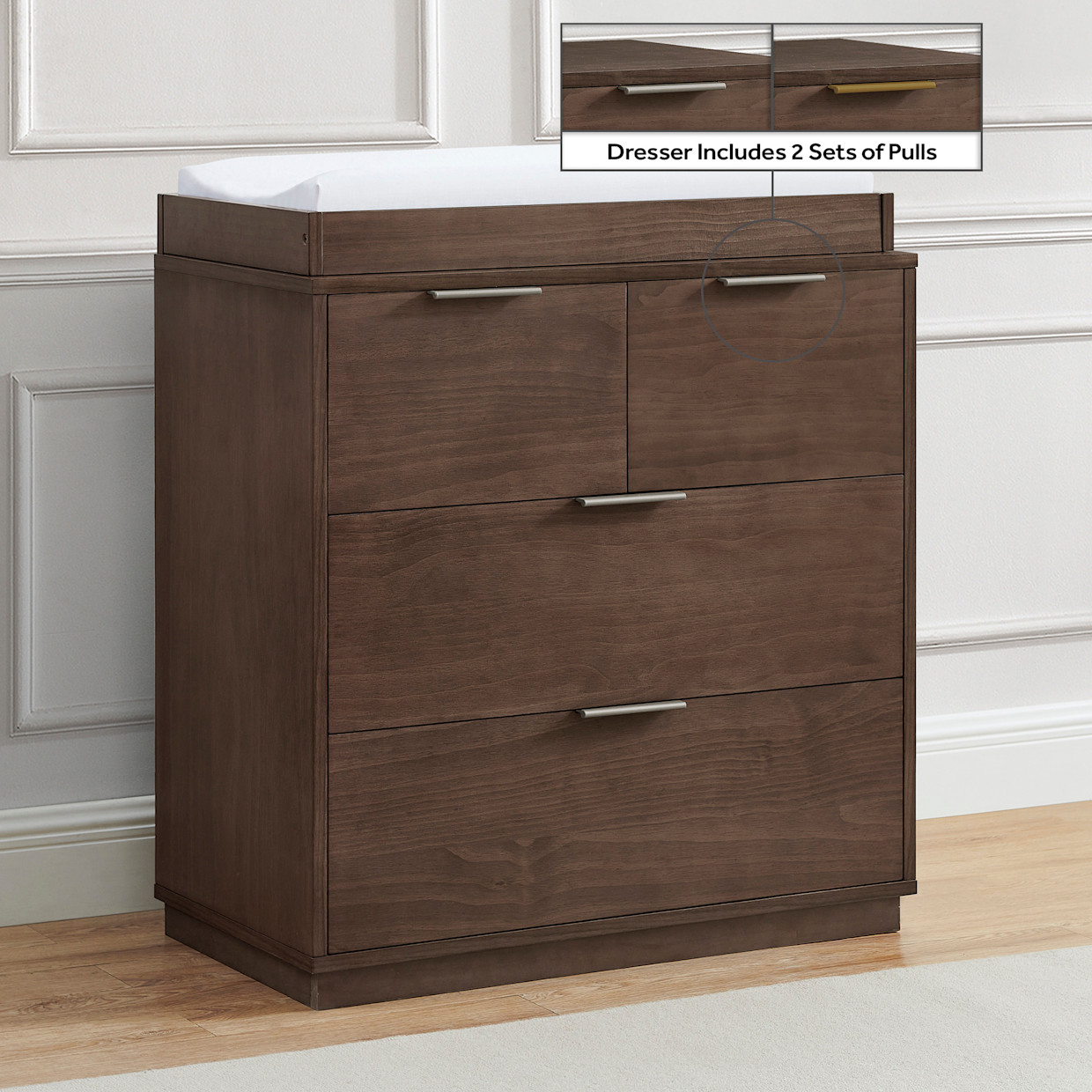Delta Children Forever 4 Drawer Dresser with Changing Top and Interlocking Drawers - Teak Brown.