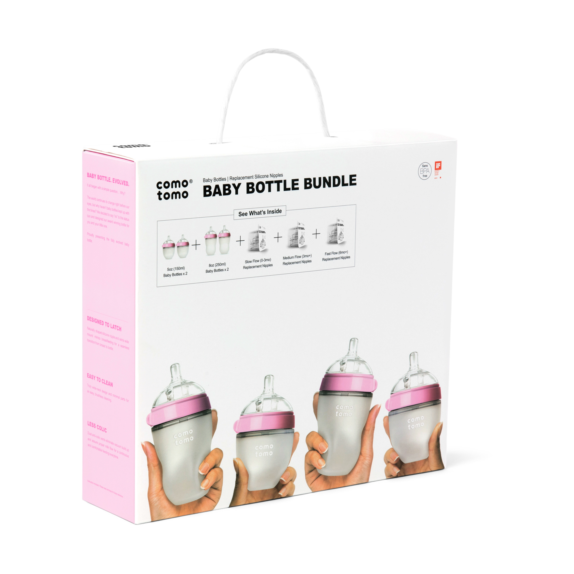 Comotomo Silicone Baby Bottle Bundle Starter Gift Set - Pink.