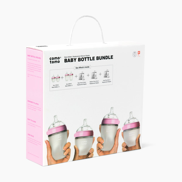 Comotomo Silicone Baby Bottle Bundle Starter Gift Set - Pink.