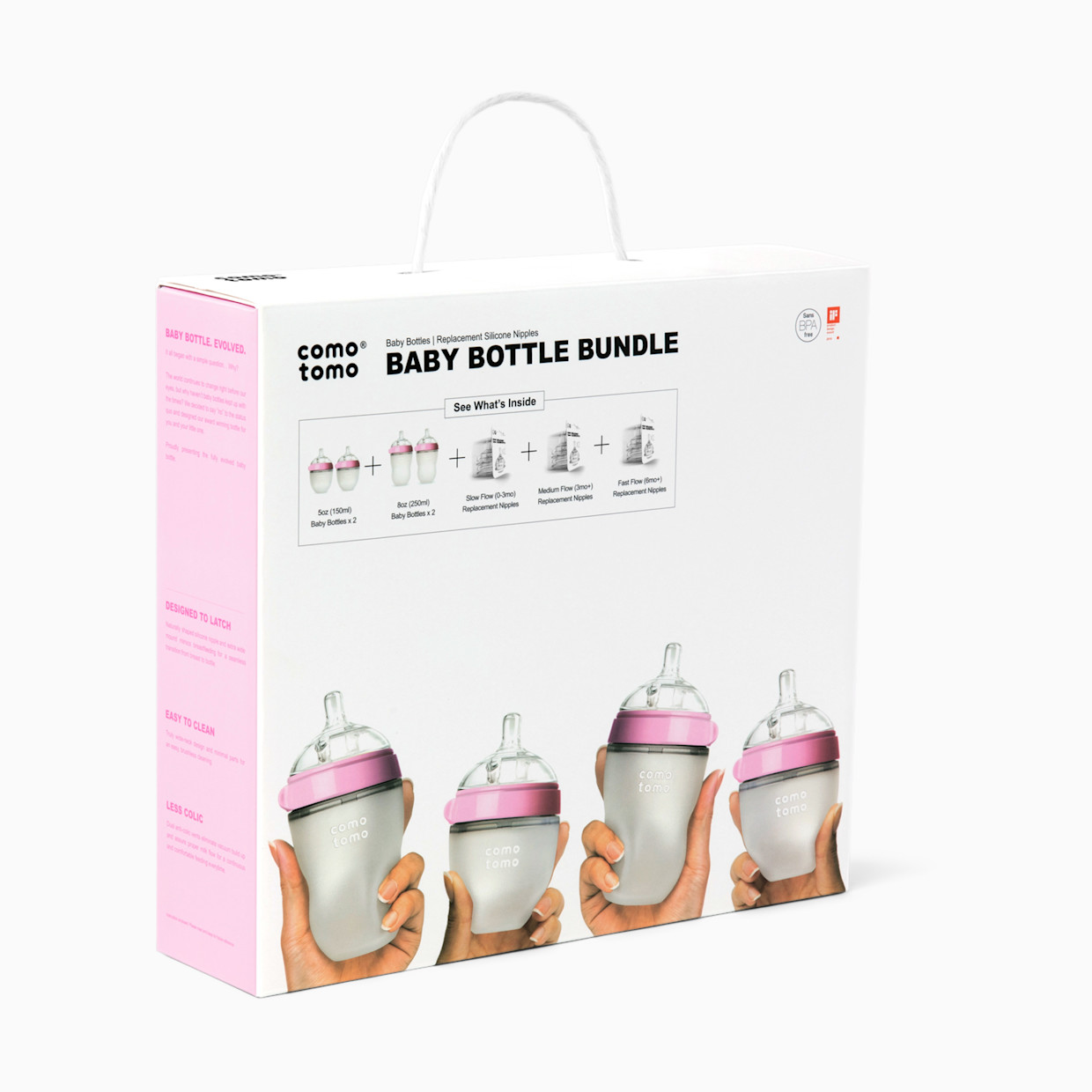 Comotomo Silicone Baby Bottle Bundle Starter Gift Set - Pink.