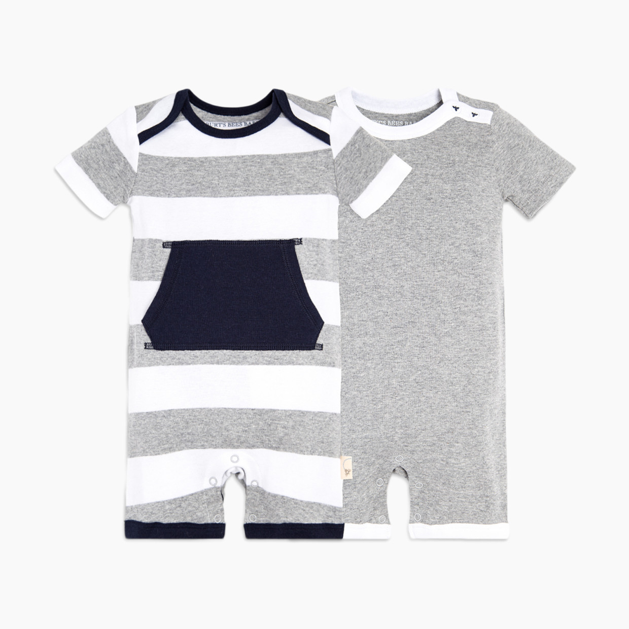 Burt's Bees Baby 2 Pack Rompers - Heather Grey Pocket, 3-6 Months.