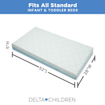 Infant/toddler bed mattress with dimensions 52" L, 28" W, 5" H