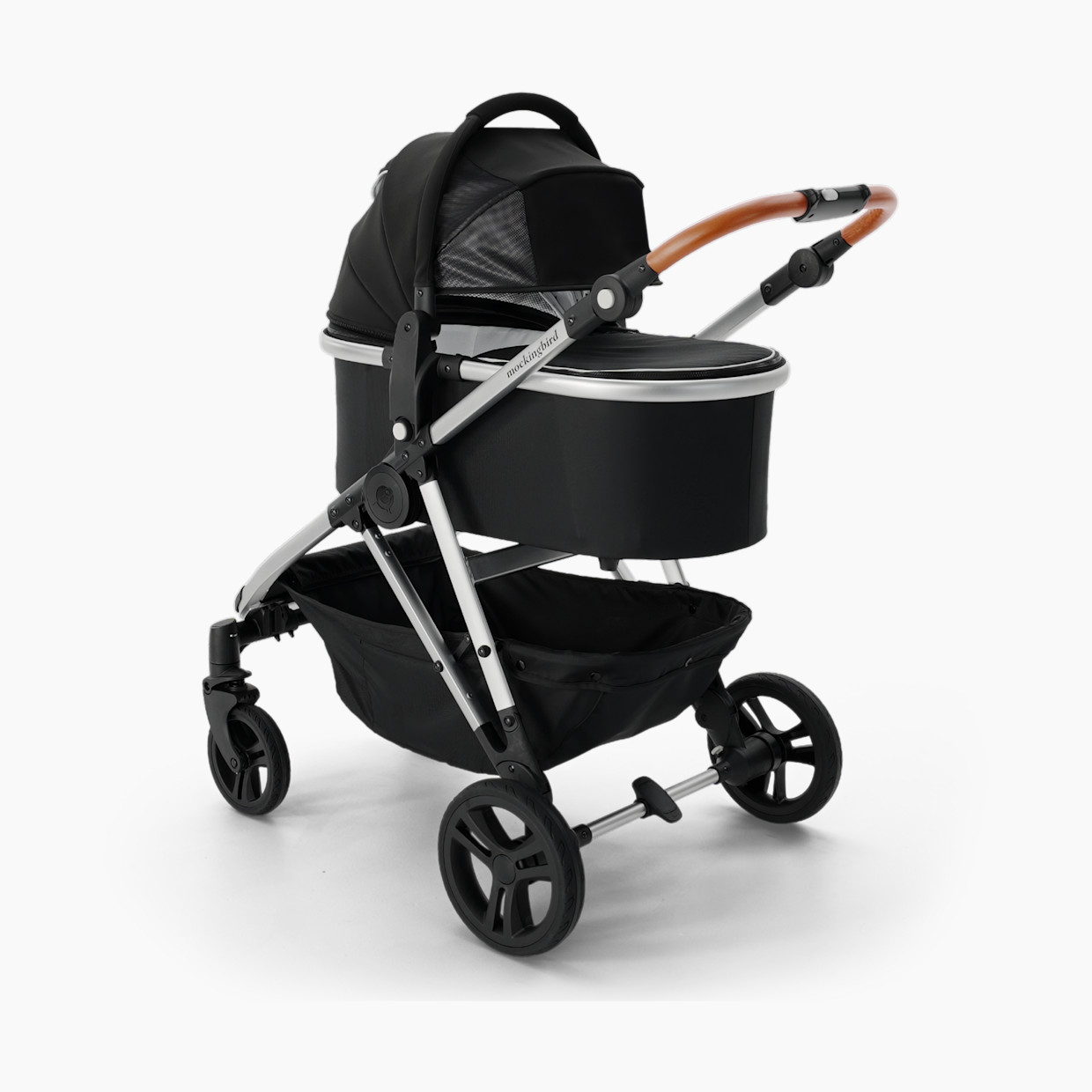 Mockingbird Single-to-Double Stroller 2.0 and Bassinet Bundle - Black/Windowpane Canopy With Penny Leather.
