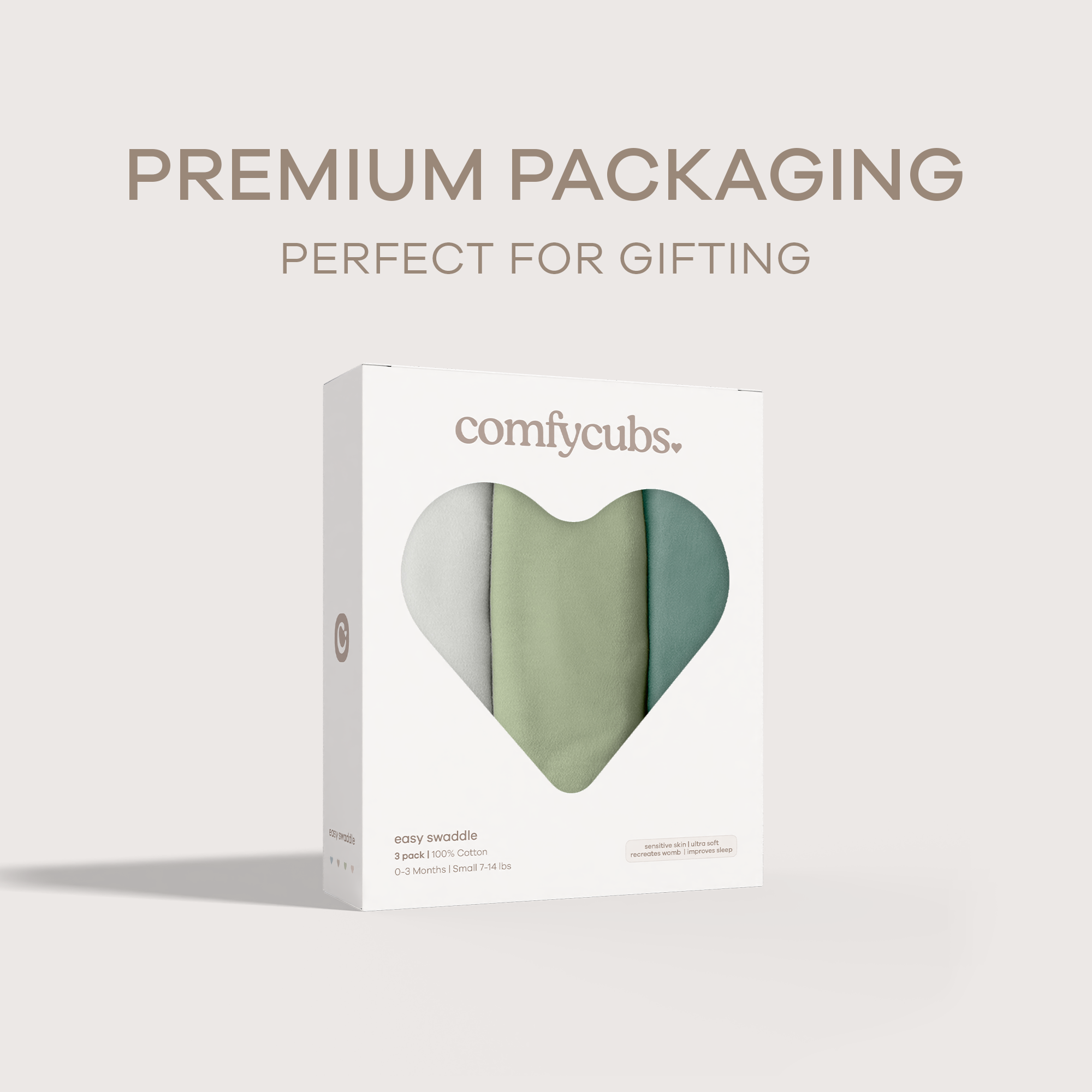 Comfy Cubs Easy Swaddle Blanket (3 Pack) - Stone, Sage, Azul, Large.
