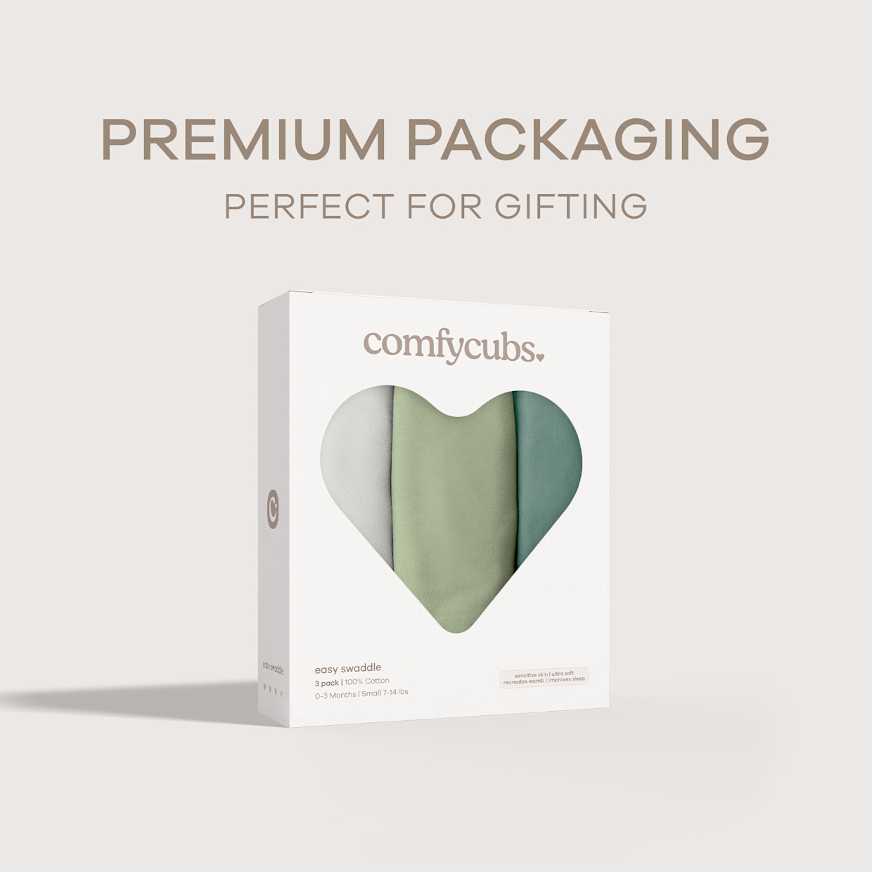 Comfy Cubs Easy Swaddle Blanket (3 Pack) - Stone, Sage, Azul, Large.