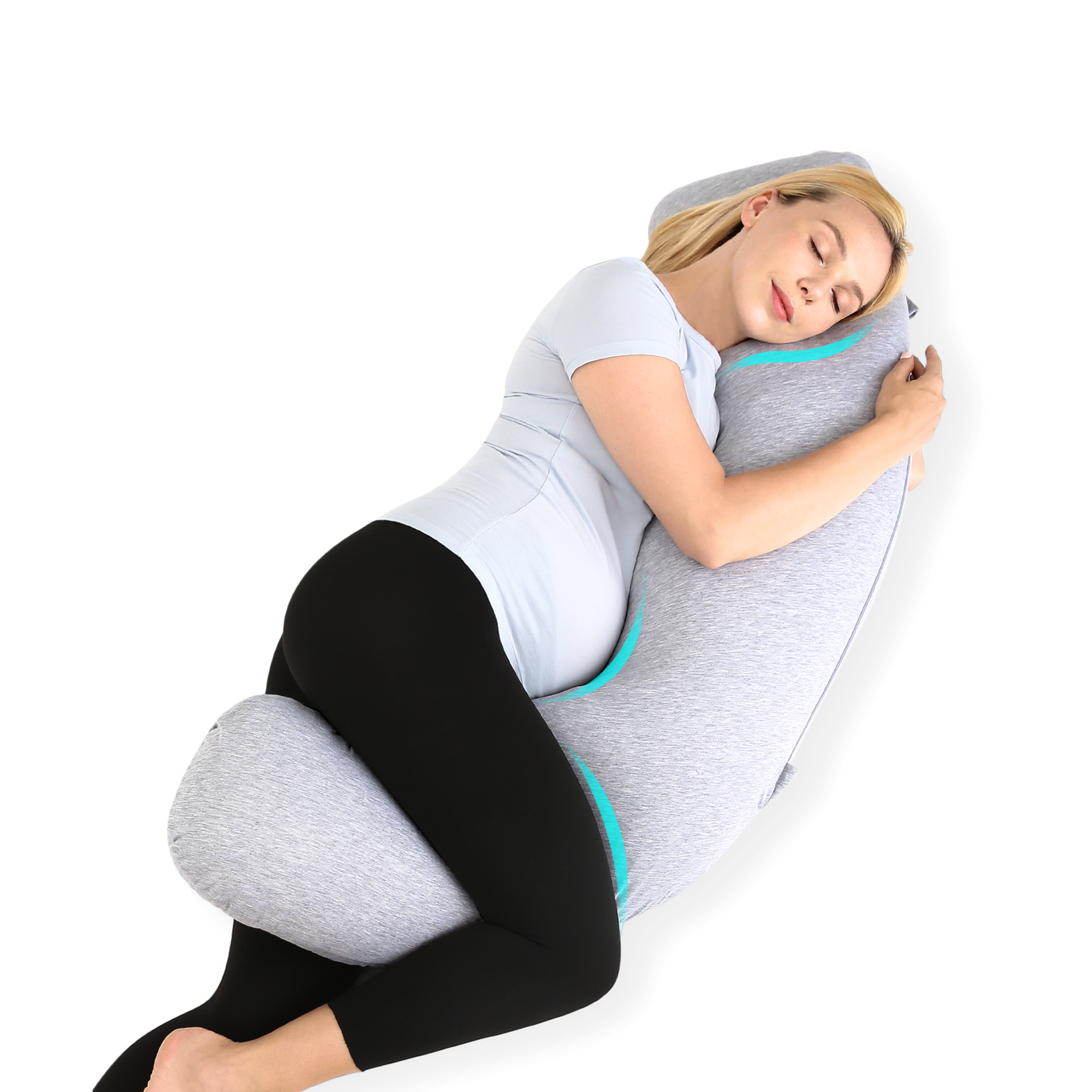 Momcozy Pregnancy Pillows for Side Sleeping, J Shaped Maternity Body Pillow for Pregnancy, Soft Pregnancy Pillow with Jersey Cover for Head Neck Belly Support, Grey