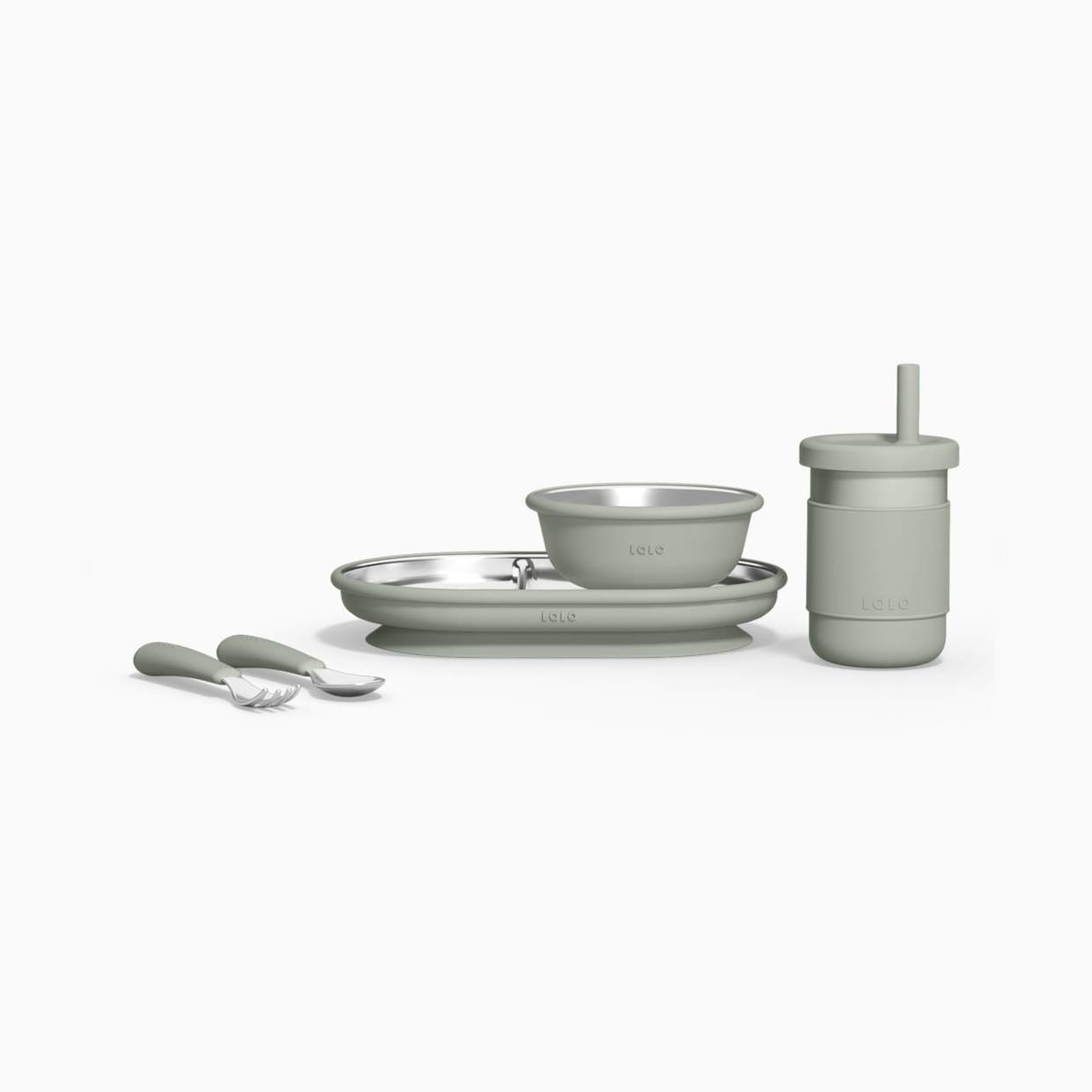 Lalo Stainless Mealtime Essentials - 5pc Set - Sage.