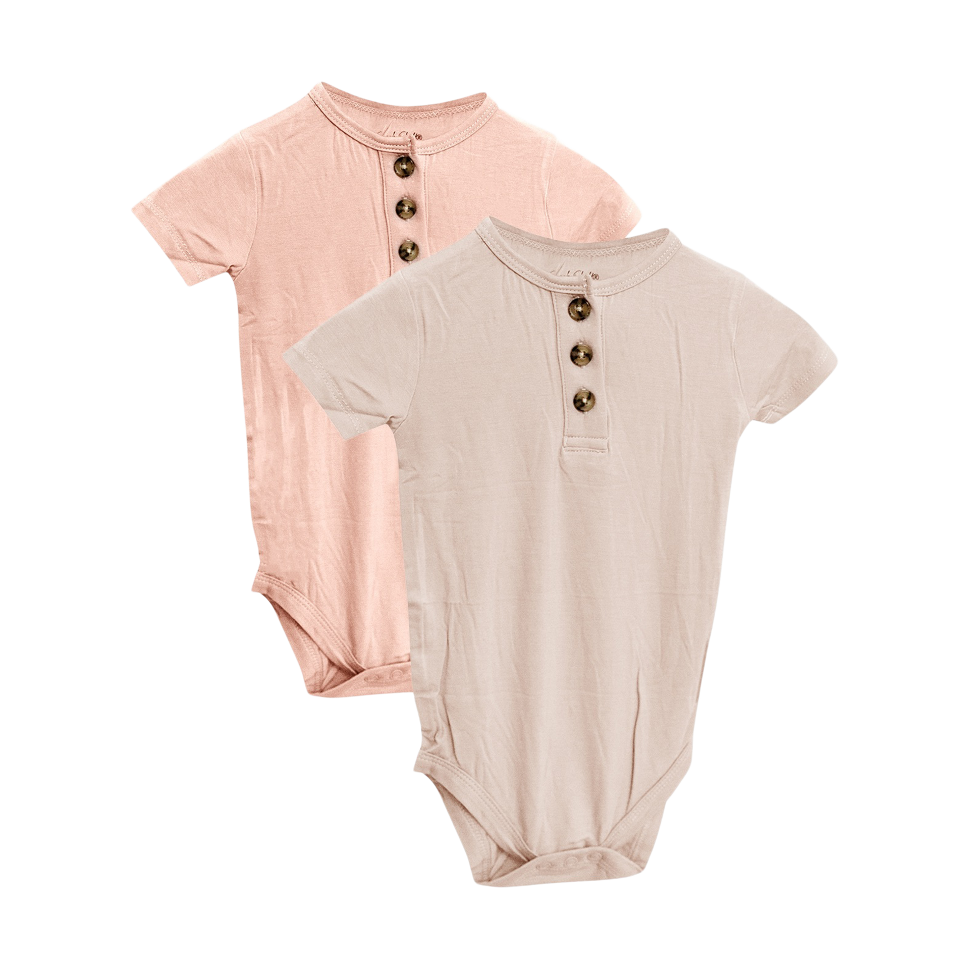 Snuggle Shield LUXE Bamboo Short Sleeve 3 Button Bodysuit 2 Pack - Tan Sand/Pink, 0-3 M.