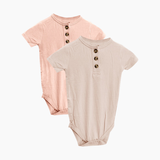 Snuggle Shield LUXE Bamboo Short Sleeve 3 Button Bodysuit 2 Pack - Tan Sand/Pink, 0-3 M.
