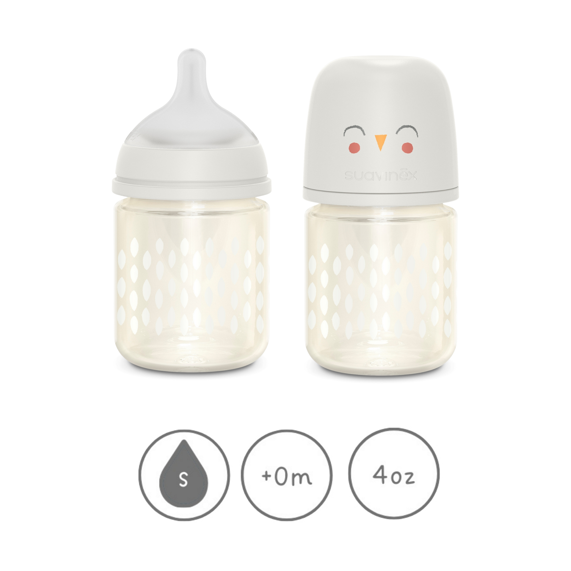 Suavinex Bonhomia Anti-Colic Glass Baby Bottle 2 Pack - Beige, 4 Oz.
