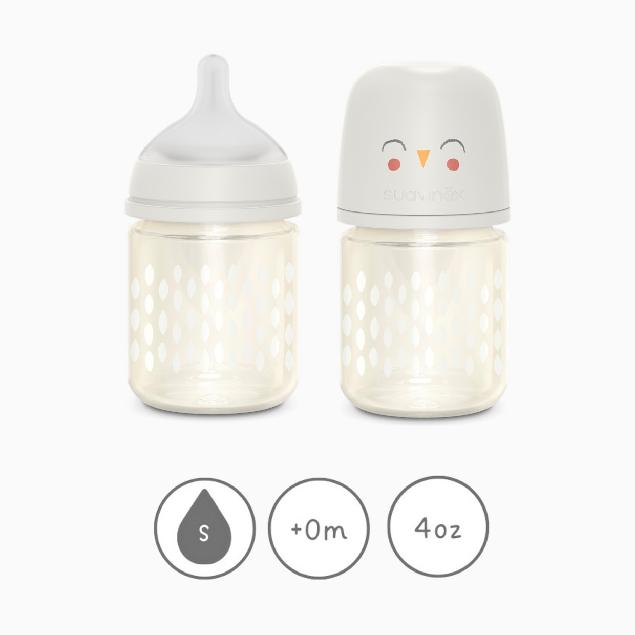 Suavinex Bonhomia Anti-Colic Glass Baby Bottle 2 Pack - Beige, 4 Oz.