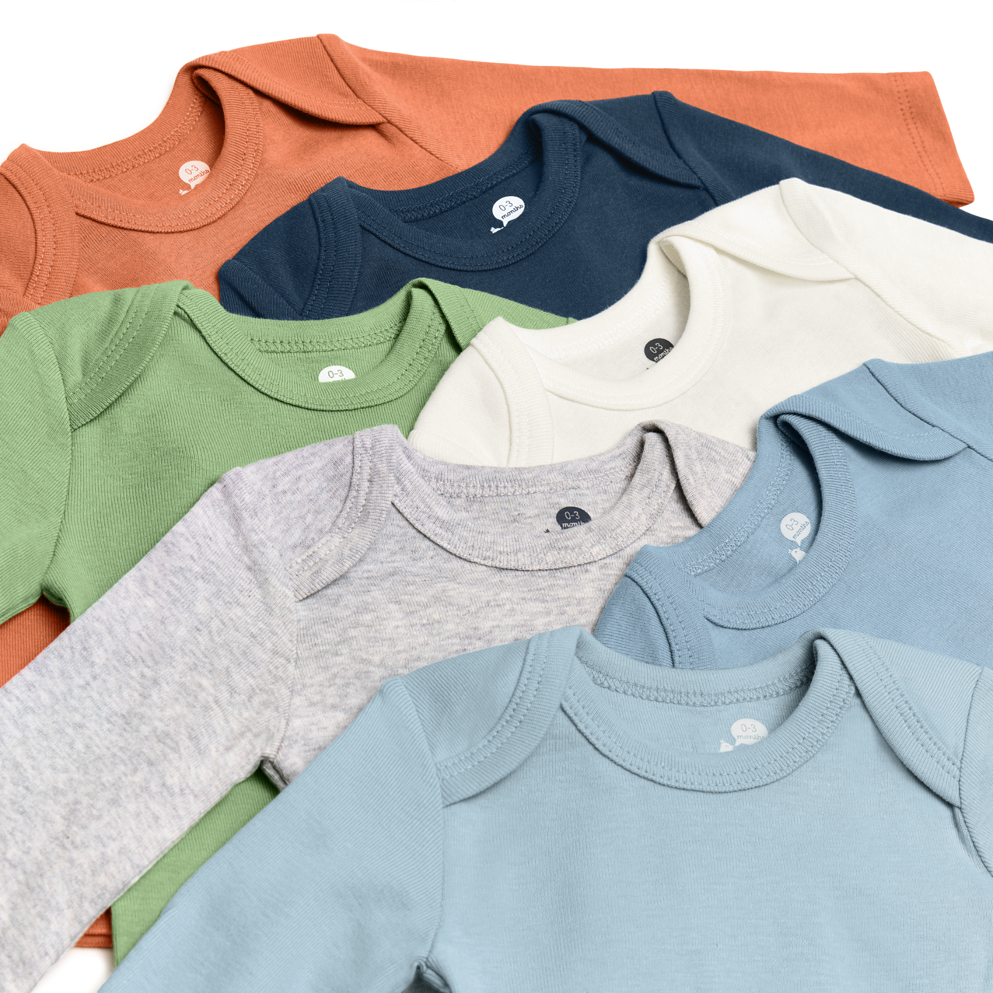 Small Story Organic Cotton Solid Long Sleeve Bodysuit (7 Pack) - Ocean Mix, 0-3 M.