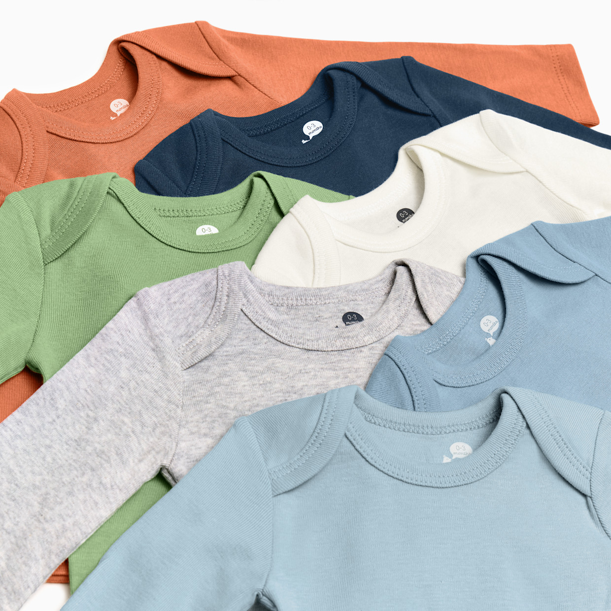 Small Story Organic Cotton Solid Long Sleeve Bodysuit (7 Pack) - Ocean Mix, 0-3 M.