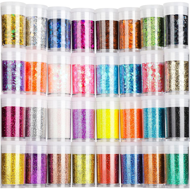 Assorted Craft Glitter, 16 pieces.