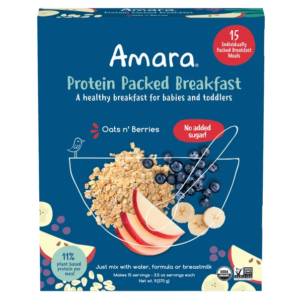 Amara Baby and Toddler Protein Packed Breakfast Cereal Oats and Berries, 15 Meals.