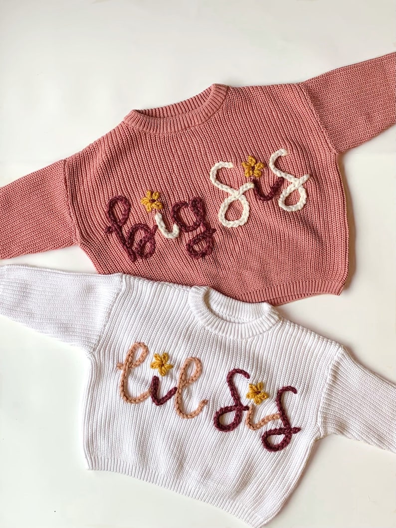 Hollow and Hob Hand Embroidered Big/little Sister/brother Sweaters.