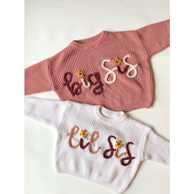 Hollow and Hob Hand Embroidered Big/little Sister/brother Sweaters.