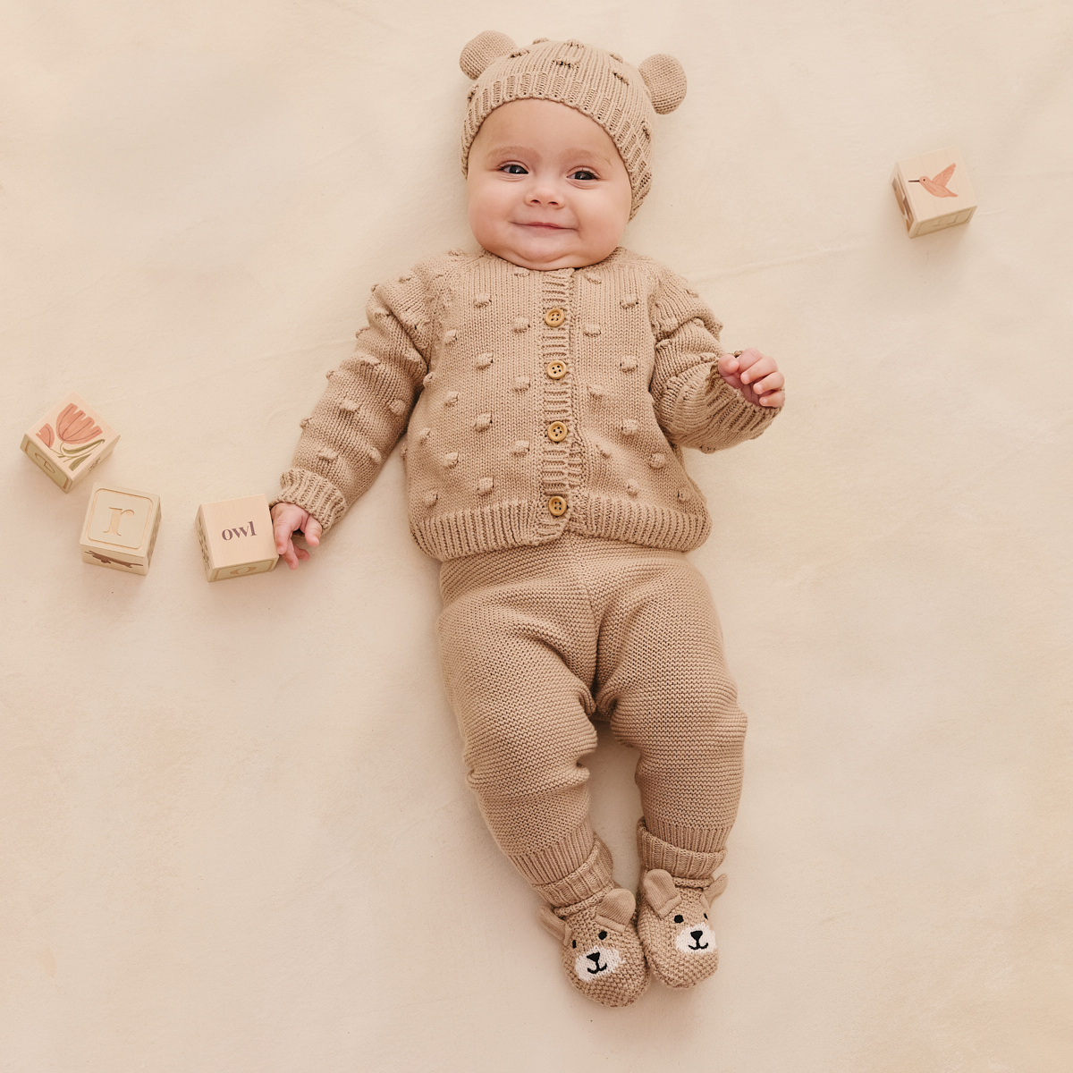 Tiny Kind 4-Piece Sweater Gift Set - Linen, 3-6 M.