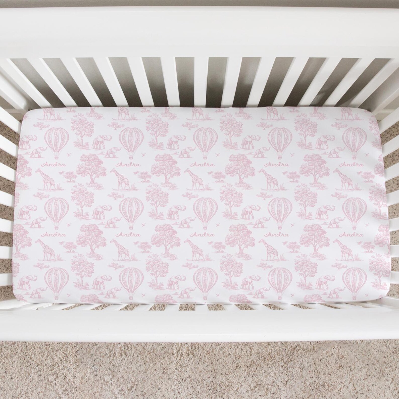 Personalized Toile Fitted Crib Sheet.