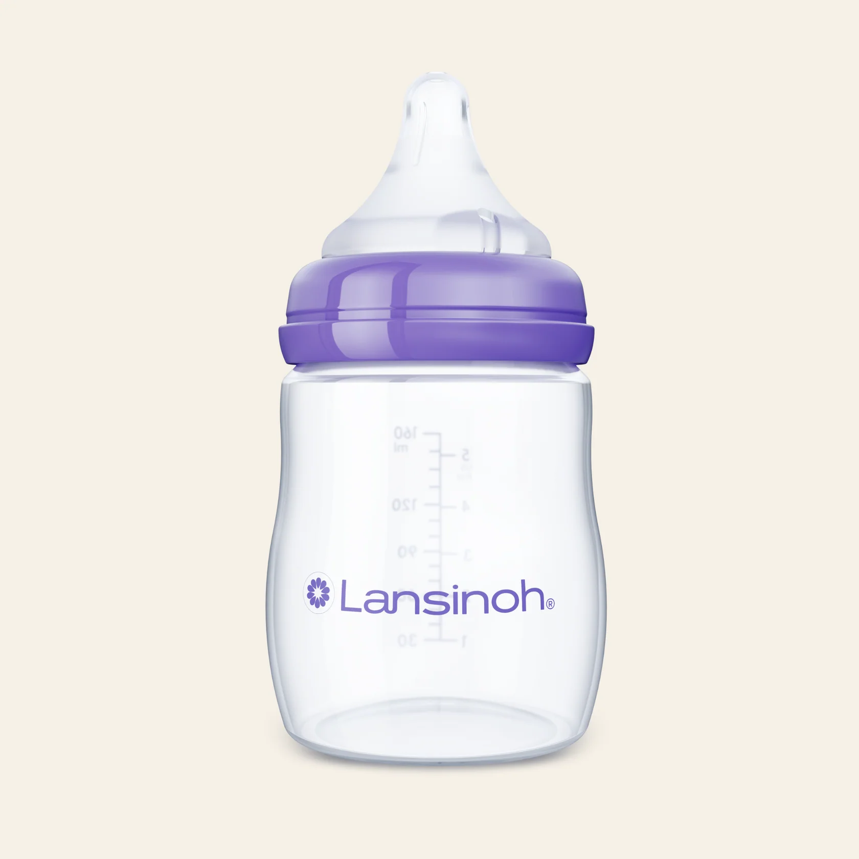 Lansinoh Anti-Colic Baby Bottle for Breastfeeding Babies, 5 Ounces, 1 Count, Includes 1 Slow Flow Nipple, Size S and Stackable Lid